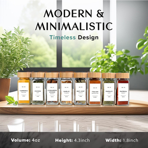 Venta al por mayor cocina 24 piezas 120ml cuadrado claro vidrio vacío especias Shaker contenedores tarros juegos con tapas de bambú y embudo de etiquetas - Product Image 3