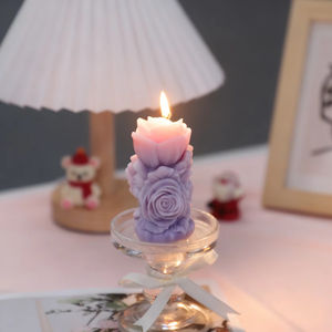 3Dローズラップピラーシリコンキャンドルモールドプレミアムフードグレードフルブルームローズソイワックスアロマセラピー香り付きキャンドル作成モールド - Product Image 1