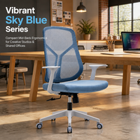 Chaise de bureau ergonomique à dossier moyen en maille, chaise de travail avec appui-tête 2D, mousse de densité 40, chaises pivotantes pour bureau à domicile