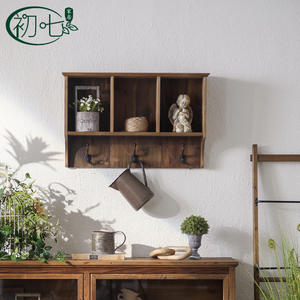 Wabi Sabi Solid Wood Wall <b>Shelf</b> Two Layer With <b>Hooks</b> For Entryway Display - Product Image 5