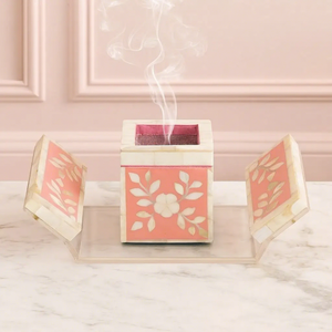 Gloss Crafts Handmade Wood Resin Bone Inlay Incense Burner Floral Design <b>Pink</b> Aromatherapy Diffuser for <b>Home</b> <b>Decor</b> Incense - Product Image 1