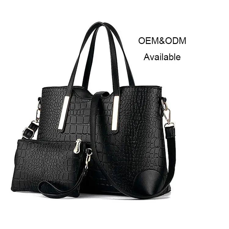 Fashion women bag embossing crocodile pattern leather purses and handbag set