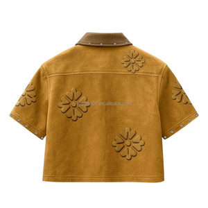 تي شيرت رجالي مخصص بسحاب من الجلد المدبوغ، ملابس الشارع، تي شيرت عمل بأكمام قصيرة مزين بالألماس والأحجار اللامعة، قميص قصير فضفاض - Product Image 2