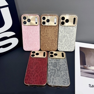Étui en cuir PU à motif léopard tendance pour <span class=keywords><strong>iPhone</strong></span> Air <span class=keywords><strong>11</strong></span> 12 13 14 15 16 17 Pro Max, placage, protection intégrale, antichoc - Product Image 1