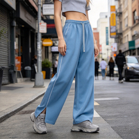 Pantalon de survêtement personnalisé pour femme, coupe large, avec bande latérale, ourlet fendu, taille à cordon, style streetwear, OEM ODM, vente en gros