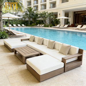 Muebles de exterior de <span class=keywords><strong>madera</strong></span> de teca para jardín, cómodo conjunto de sofá cama en forma de L - Product Image 1