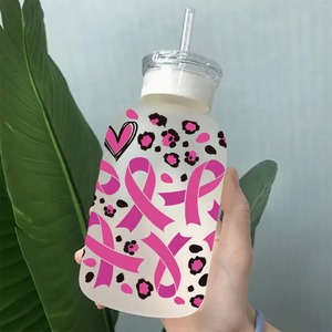 Taza de 16 oz, Diseño Lobo Guardián Rosa, Envolturas para Tazas UV DTF, Marcha por el Amor, Adhesivo UV DTF Dorado - Product Image 3