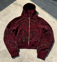Blouson court oversize en velours épais avec fermeture éclair intégrale, motif léopard gaufré et strass dégradés, style streetwear, personnalisable OEM