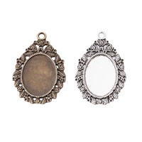 Pendentif ovale en alliage de zinc avec serti cabochon pour bijoux camée victoriens, motif guirlande de roses