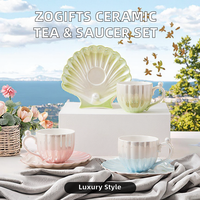Ensemble tasse à thé et soucoupe en porcelaine perle coquille écologique avec logo personnalisé pour la maison et le bureau