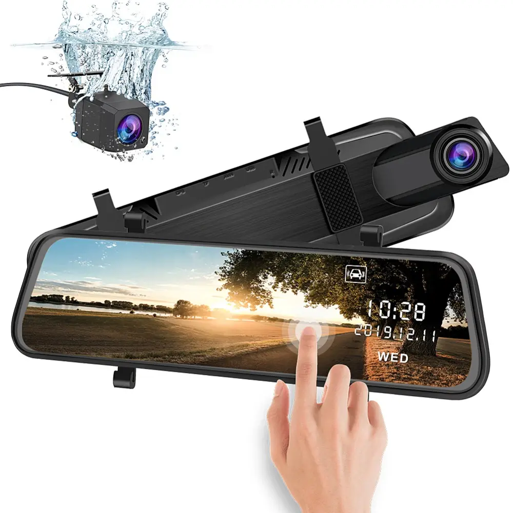 New HD 2K full 10 Inch touch screen rear mirror dual channels night vision camara dvr wifi dash cam 4k