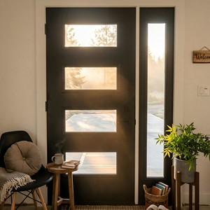 <span class=keywords><strong>Porte</strong></span> d'entrée moderne en aluminium avec panneaux <span class=keywords><strong>de</strong></span> verre personnalisés 3, 4, 5 ou 6 vitres, double battant, avec système <span class=keywords><strong>de</strong></span> fenêtres latérales - Product Image 6
