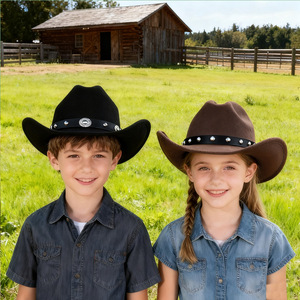 Chapeau de cowboy occidental pour enfants, 54 cm, unisexe, avec clous, pour les fêtes, pour les enfants, à porter en extérieur - Product Image 2