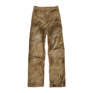 Pantalones al por mayor con efecto desgastado, 100% algodón, lona de alta calidad, corte holgado, clásicos, con efecto de gran desgaste, con remaches y doble rodilla. - Product Image 1