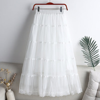 Personnalisé Vintage A-ligne Grande Jupe pour Femmes Taille Haute Plissée avec Taille Élastique Française Dentelle Maille Respirant Tissu Durable