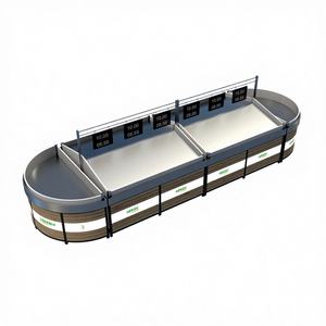 Îlot de présentation ovale en acier et bois Highbright pour produits, avec porte-étiquettes de prix - Product Image 1