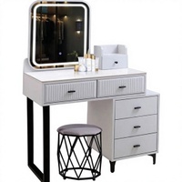 Table de maquillage moderne en bois massif avec miroir, bureau de coiffure spacieux à plusieurs tiroirs pour chambre à coucher