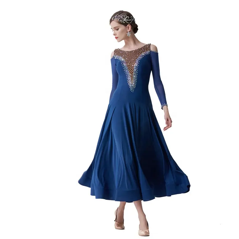 M-19400標準社交ダンスドレス高品質スリーブダンススカート女性安いステージワルツ社交練習ドレス