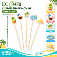 Piques à cocktail en bambou tropical de 4,7 pouces pour boissons, desserts, apéritifs, restauration hôtelière, emballage personnalisé, vente en gros B2B, fourniture OEM