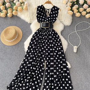 Combinaison sans manches en mousseline de soie à col en V pour femme, avec taille cintrée, tendance - Product Image 3