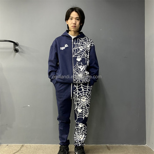Mode en gros coton soie maille pile boucle sueur grand filet d'araignée et mignon fantômes sweat à capuche hommes impression numérique sweats à capuche - Product Image 5