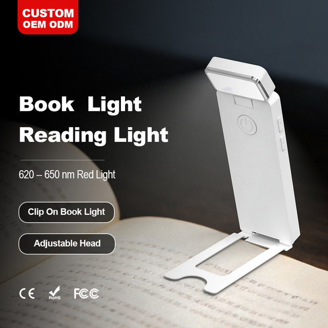Custom Logo Portable Folding Battery LED Bookmark Light Multi-Color Temperature Eye Protection Flexible Clip-On Red Dimmable