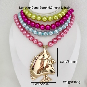 Collier ras-du-cou de luxe tendance avec perles colorées et <span class=keywords><strong>pendentif</strong></span> en forme de poisson plaqué or, idéal pour l'été, la mer et les vacances, cadeau parfait. - Product Image 4