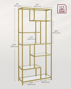 <span class=keywords><strong>Estante</strong></span> de almacenamiento de vidrio dorado de 80cm, soporte para plantas, librería alta de 6 niveles, estantería independiente para el hogar y la Oficina - Product Image 6