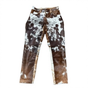 Natural Print Brown White Genuine <b>Leather</b> Hairon Pant Men's Hip Hop Winter Elastic Waist - Product Image 1