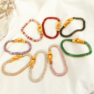 Luxury Gold Plated 18k Four <b>Corner</b> Buckle Bracelet With Colored Zircon Magnetic Clasp Women's Party Jewelry - Product Image 2
