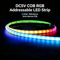 Guirlandes lumineuses RGBIC COB colorées 5mm PCB WS2812B/Ws2811 avec puce Bridgelux IC, télécommande, certifiées Energy Star, pour usage intérieur
