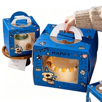 Boîte à pâtisserie personnalisée avec logo imprimé, emballage pour desserts, boîte à gâteau d'anniversaire avec fenêtre transparente en PET, poignée portable, emballage cadeau pour les fêtes