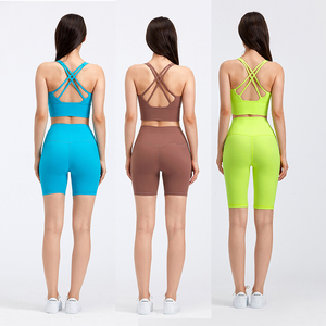 Vêtements de sport de bonne qualité pour femmes, Fitness, Gym, vêtements d'entraînement, deux pièces courtes, <span class=keywords><strong>soutien</strong></span>-<span class=keywords><strong>gorge</strong></span> de sport, ensemble de costumes de Fitness - Product Image 1