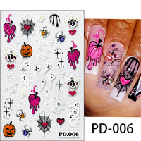 Autocollants pour ongles 5D en plastique japonais écologiques 2024 : Crâne, toile d'araignée, citrouille, clown, Halloween, horreur, beauté des ongles
