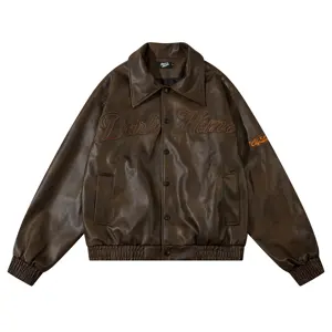 OEM/ODM Motorcycle Baseball Varsity Jacket high quality Custom Coat Embroidery Logo men's Pu leather jacket manufacturers