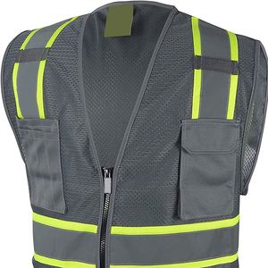 Veste de sécurité haute visibilité orange pour hommes, personnalisable avec logo, en tissu mesh zippé, couleur personnalisable, vente en gros - Product Image 3