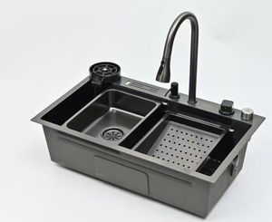 Multifunctional Double Bowl <strong>Kitchen</strong> Sink Large Size Scratch-Resistant LED Digital Display Waterfall Cupware Cleaning Rack <strong>Apron</strong> - Product Image 2