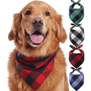 Pet Costume Decoration Cotton Dog Bandana Christmas Classic Plaid Pet Bandanas Scarf Triangle Bibs Kerchief Set for Pets