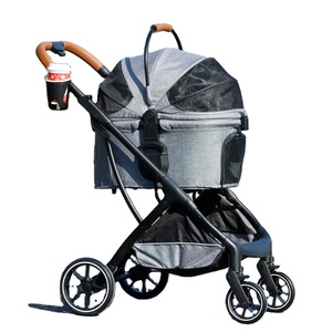 DIY डिज़ाइन फ़ोल्ड करने योग्य बड़ा कुत्ता बिल्ली ट्रॉली, वियोज्य टोकरी के साथ लक्जरी पालतू कैरियर पालतू घुमक्कड़ - Product Image 1