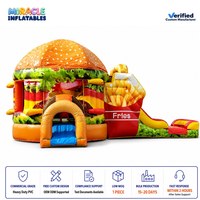 Château gonflable à thème hamburger et frites avec toboggan en PVC pour enfants, idéal pour les fêtes et la location commerciale