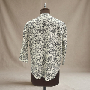 Blusa de Popelina 100% Algodón con Estampado Floral Vintage para Mujer, Manga Tres Cuartos, Cuello en V, Botones, Formal, Transpirable, Sencilla, Primavera Verano - Product Image 4