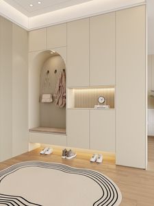 Armoire à chaussures incurvée personnalisable pour <span class=keywords><strong>entrée</strong></span> avec <span class=keywords><strong>banc</strong></span> et éclairage intégrés - Product Image 4