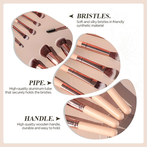 Set di Pennelli Cosmetici di Lusso Rosa 14 Pezzi con Setole Naturali e Sintetiche Morbide, Logo Personalizzato, Set Completo per Viso e Occhi - Product Image 3