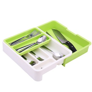 Drawer Cutlery Storage Box Set Rectangular Multi Compartment Kitchen Organizer Light Gray And Light Green - Product Image 4