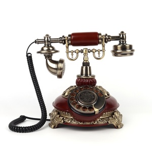 Teléfono Clásico de Madera y Metal <span class=keywords><strong>Rojo</strong></span>/Blanco de Estilo Vintage con Dial Giratorio, Accesorios de Cine Retro y Decoración del Hogar, 1 Año de Garantía - Product Image 1