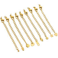 Chaînes d'extension en acier inoxydable plaqué or 18 carats en forme de cœur pour colliers et bracelets, avec fermoir mousqueton et diverses attaches de finition - Vente en gros