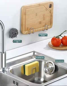 SS304 Adhesive Sponge Holder Sink <strong>Caddy</strong> for <strong>Kitchen</strong> Accessories Stainless Steel Rust Proof Waterproof, Quick Drying - Product Image 1