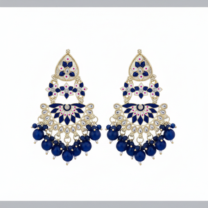 Pendientes colgantes de moda Jewelemarket con baño de oro azul, piedras Kundan y cuentas Meenakari - Product Image 2