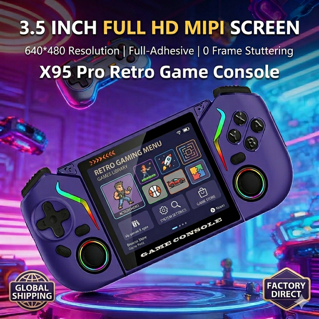 Retro Gaming Console X95 Pro 3.5" IPS Screen Android 9.0 System RGB Light Dual Control Joysticks for Kids Children Birthday Gift
