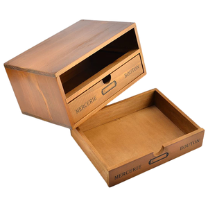 Wooden Storage Box With <b>Drawer</b> Engraved Mercerie Bouton Classic Rectangular Multilayer Design For Sundries Organization - Product Image 1
